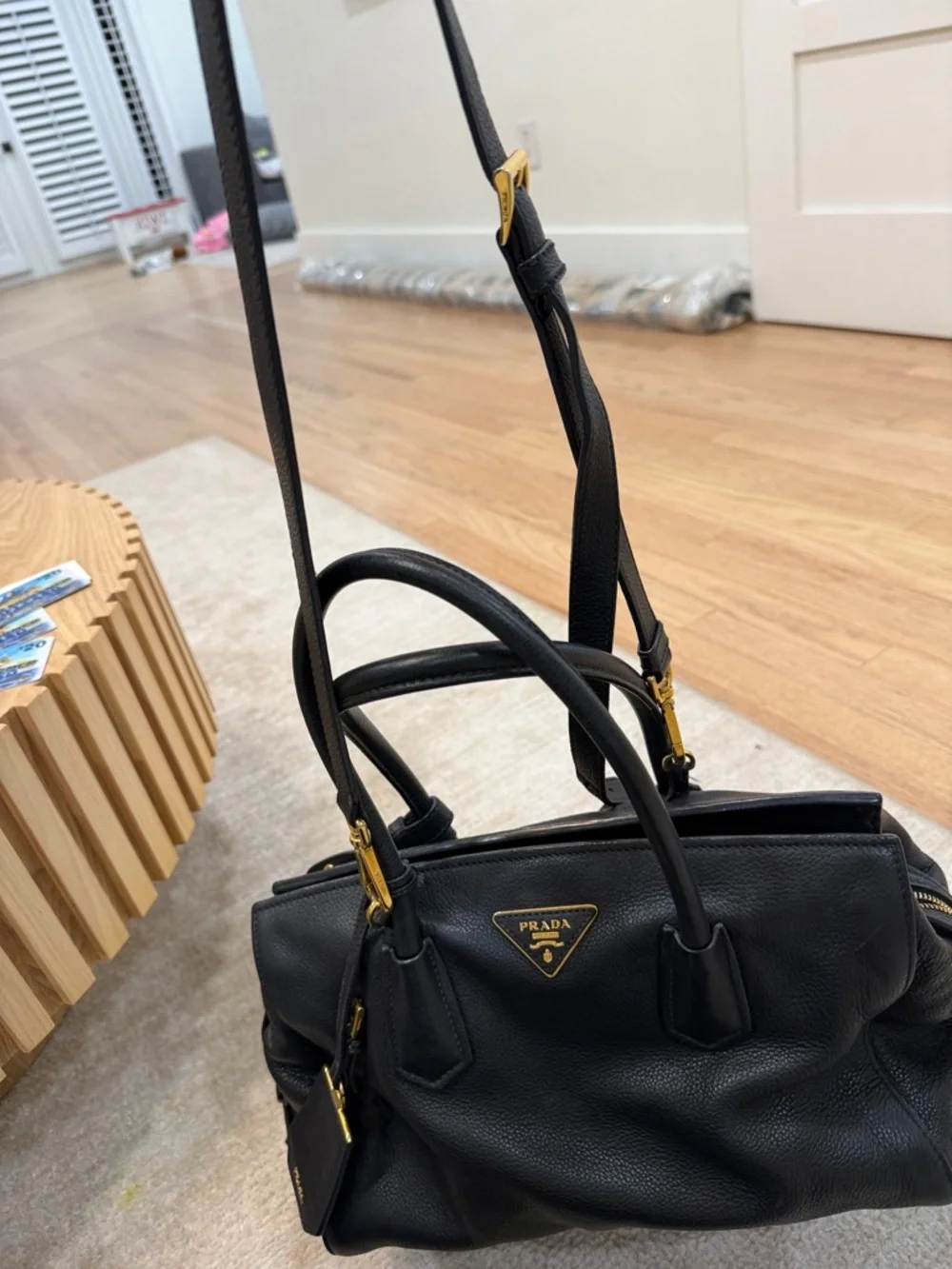 Prada Black Vitello Daino tote with Gold-Tone Accents GREAT CONDITION!! - Picture 13 of 13